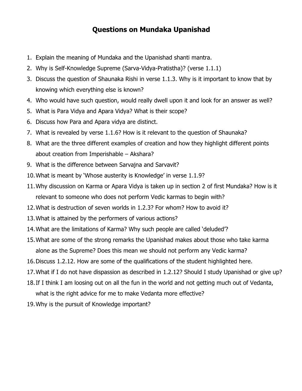 Questions on Mundaka Upanishad