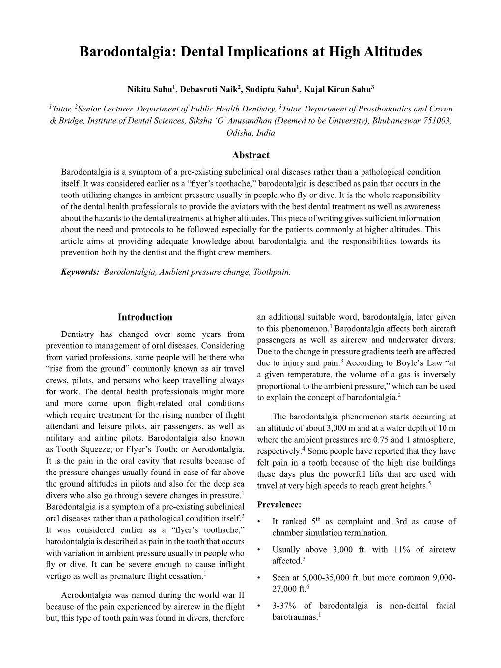 Barodontalgia: Dental Implications at High Altitudes