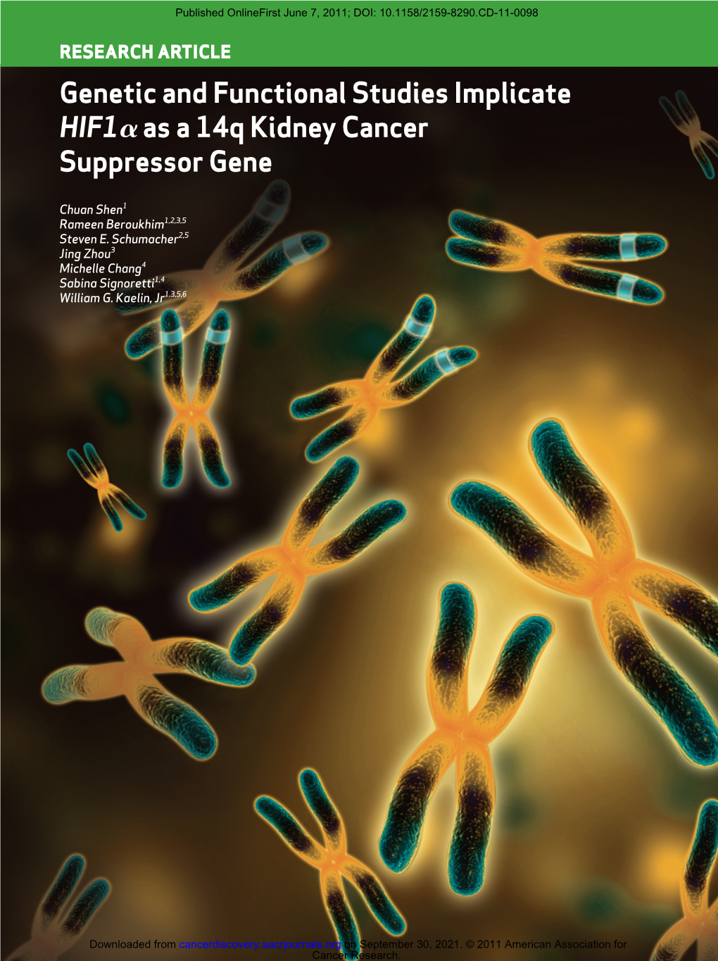 Genetic and Functional Studies Implicate Hif1aas a 14Q Kidney Cancer Suppressor Gene