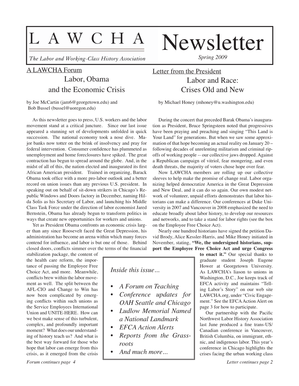 Newsletter Spring 2009