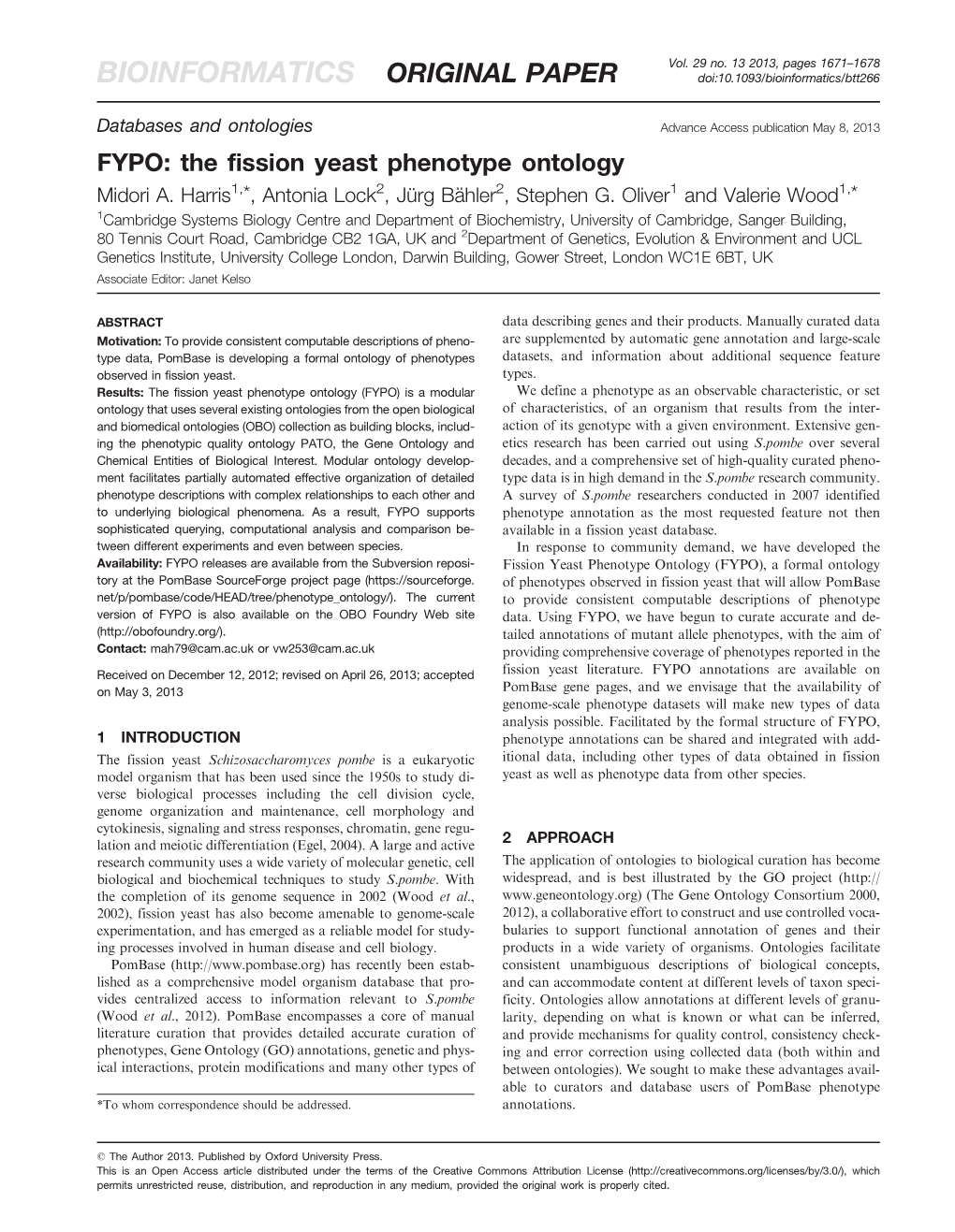 BIOINFORMATICS ORIGINAL PAPER Doi:10.1093/Bioinformatics/Btt266