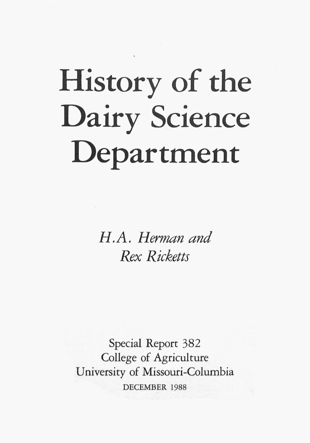 History of the Dairy Science Department