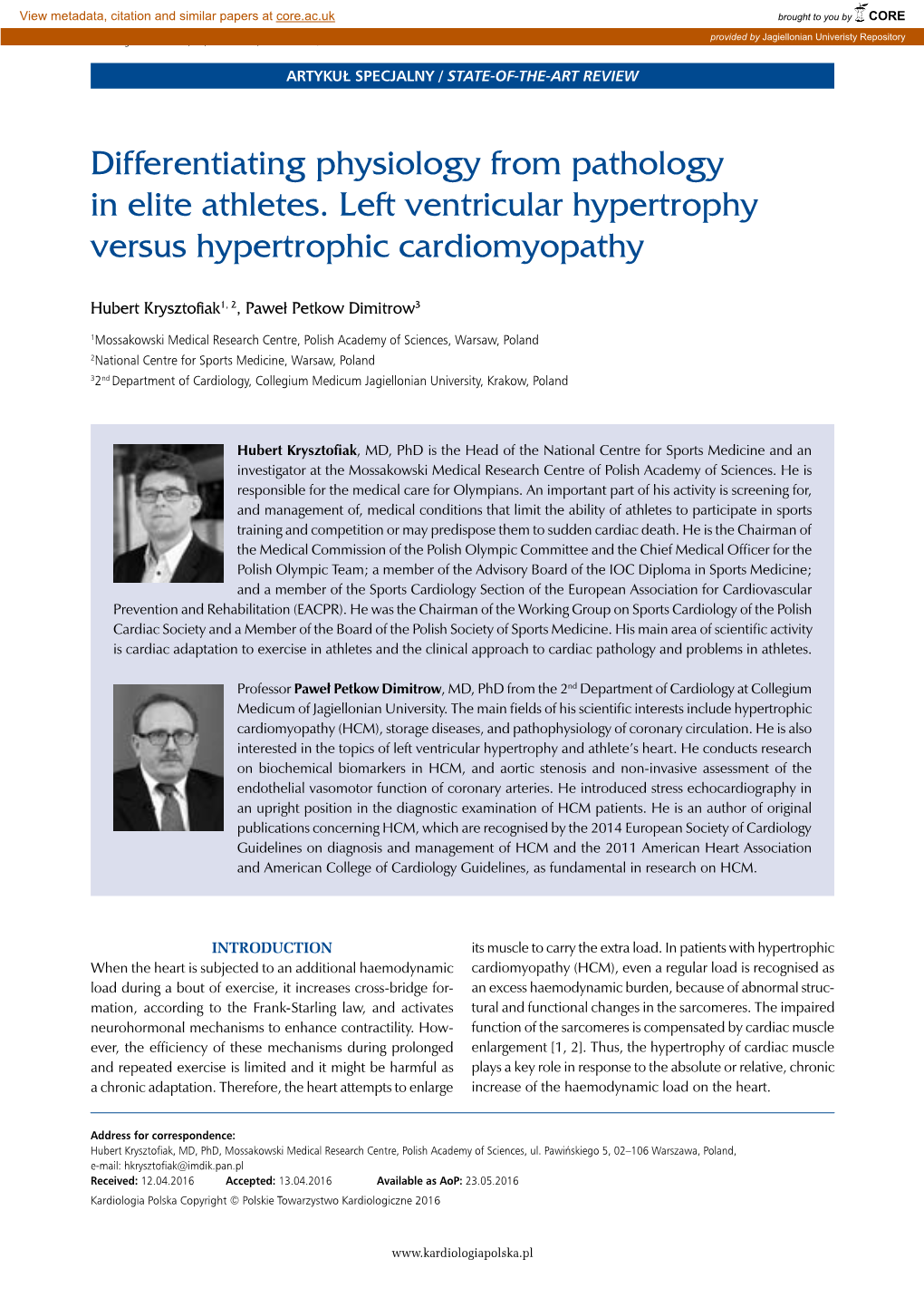 Differentiating Physiology from Pathology in Elite Athletes. Left Ventricular Hypertrophy Versus Hypertrophic Cardiomyopathy