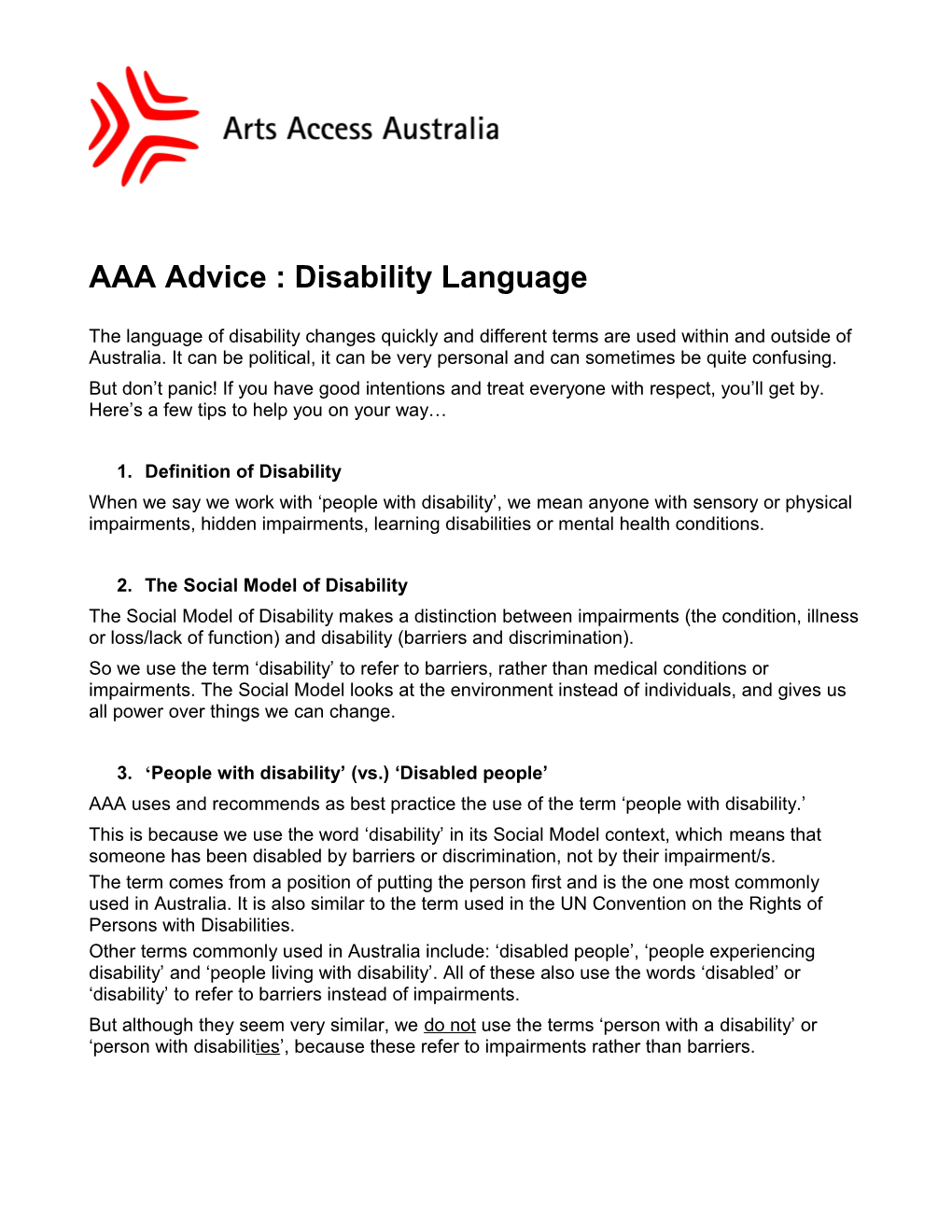 AAA Advice : Disability Language