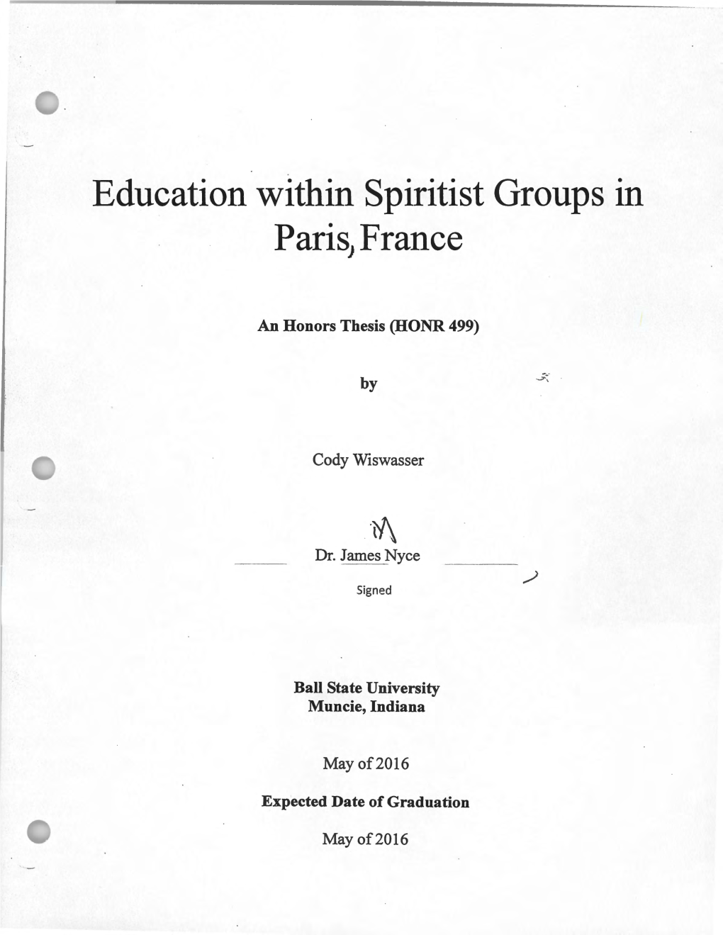 Education Within Spiritist Groups in Paris1 France