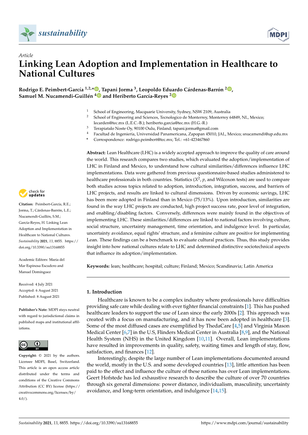 Linking Lean Adoption and Implementation in Healthcare to National Cultures