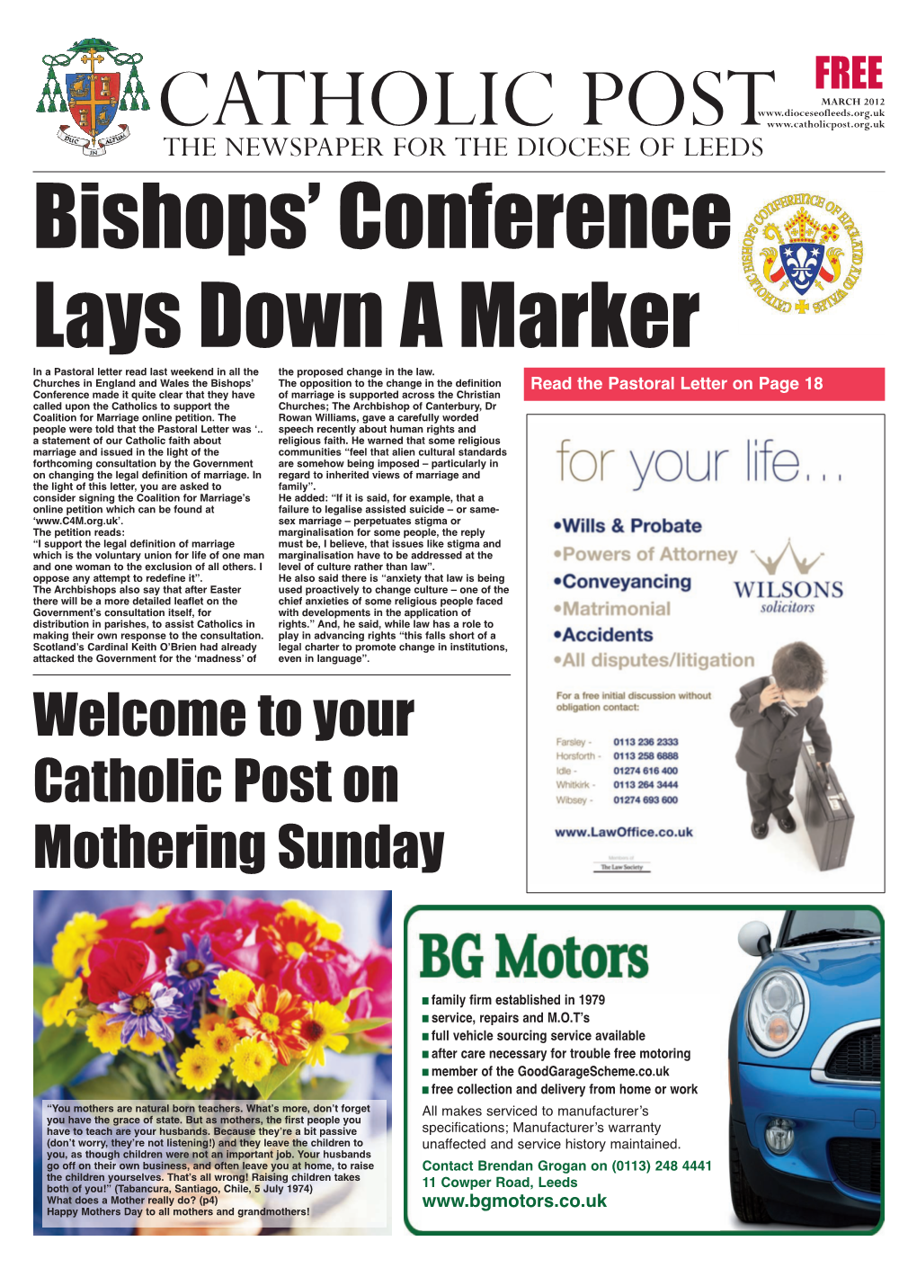 CATHOLIC POST the NEWSPAPER for the DIOCESE of LEEDS Bishops’ Conference Lays Down a Marker