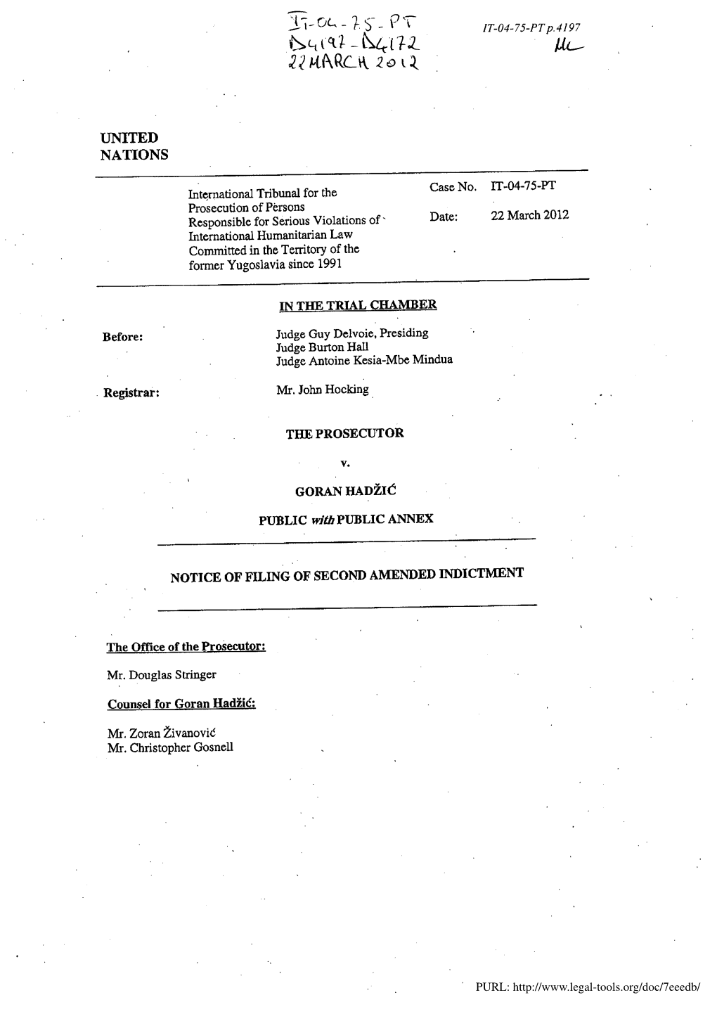 Notice of Filing of Second Amended Indictment