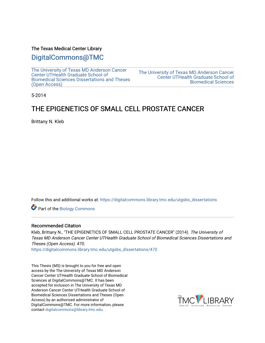 The Epigenetics of Small Cell Prostate Cancer