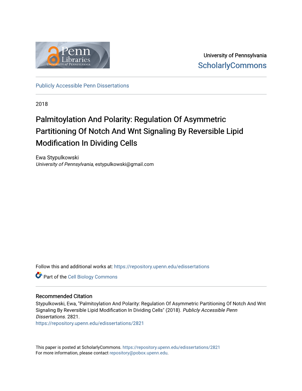 Palmitoylation and Polarity: Regulation of Asymmetric Partitioning of Notch and Wnt Signaling by Reversible Lipid Modification in Dividing Cells