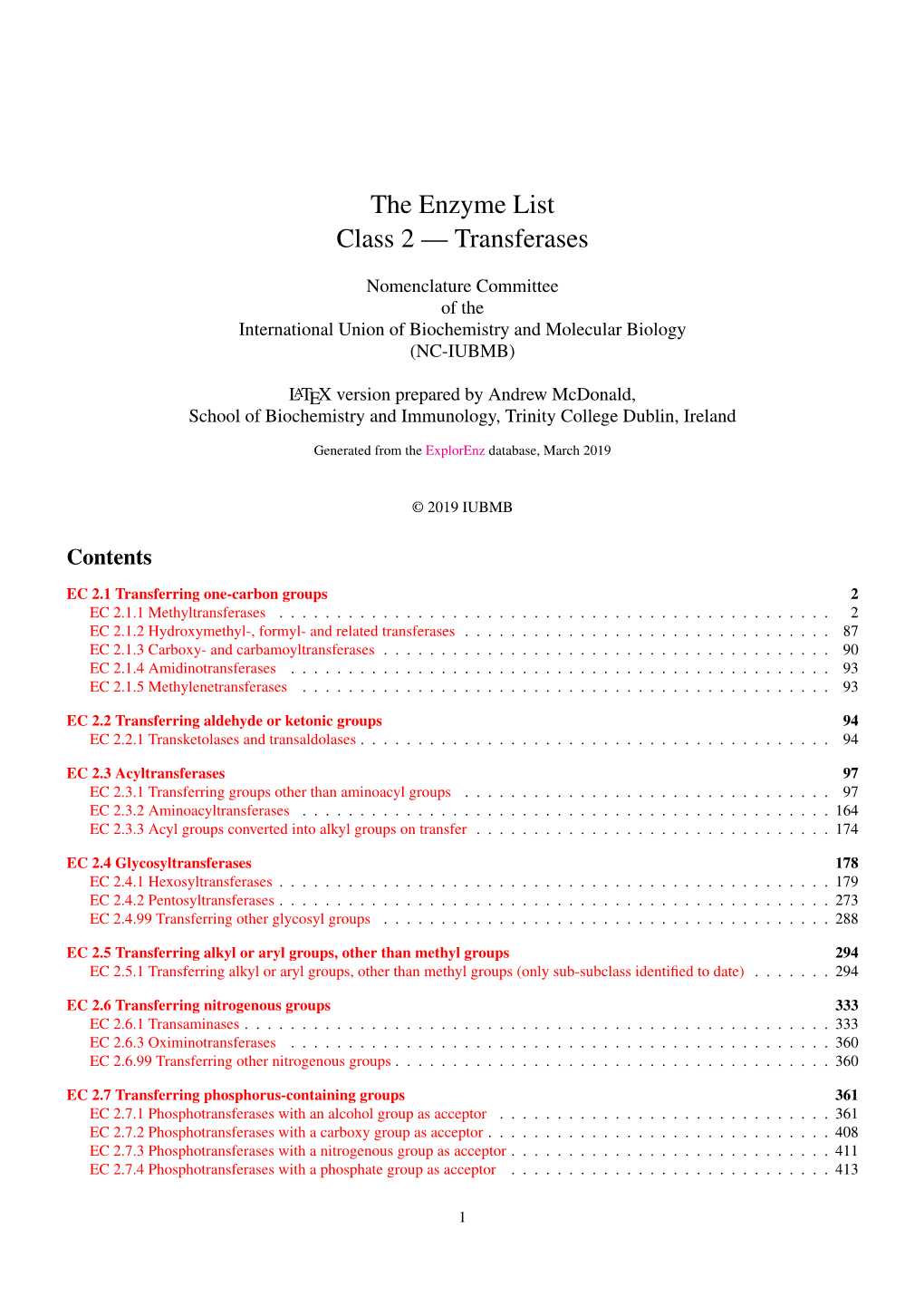 The Enzyme List Class 2 — Transferases