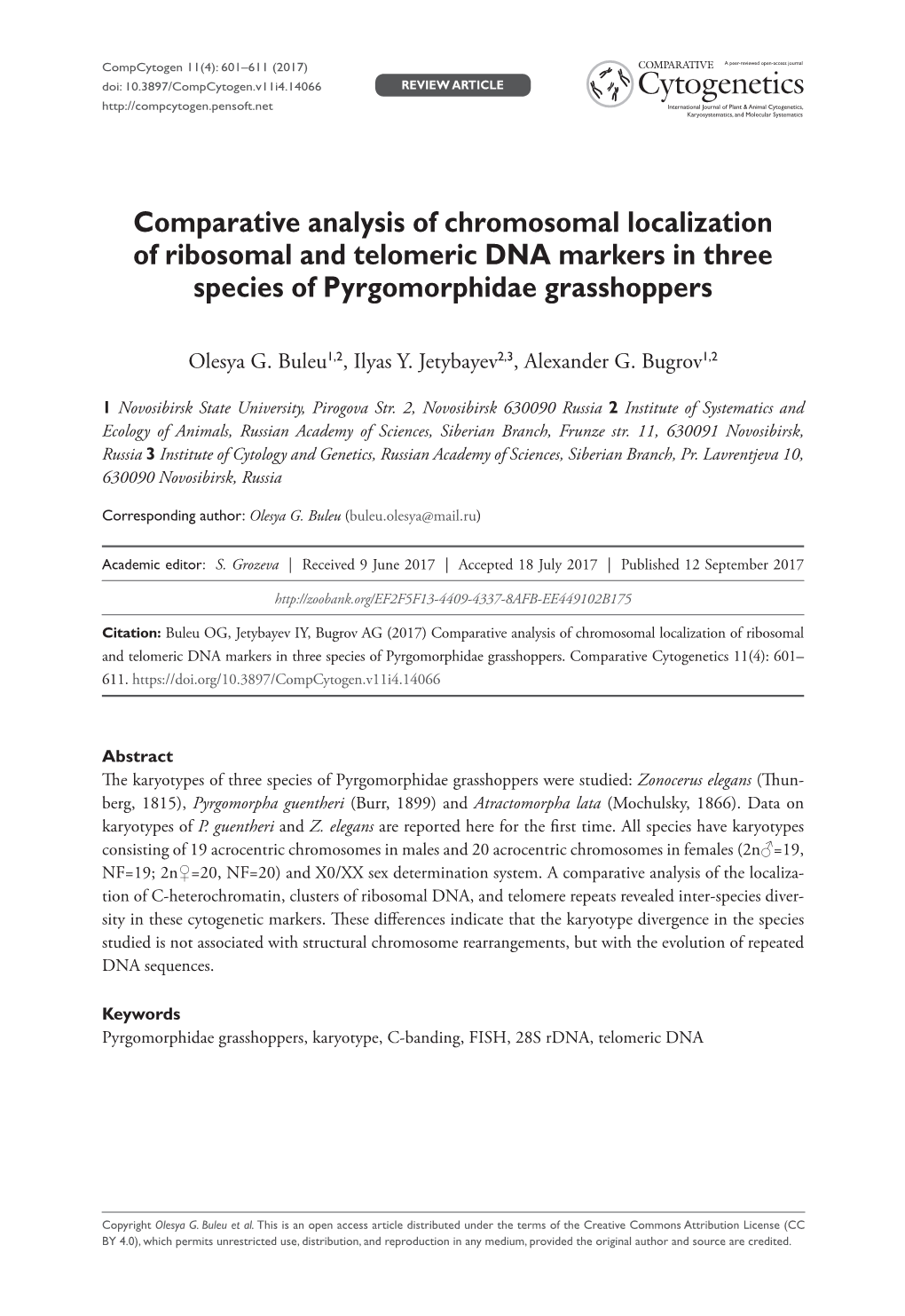 Comparative Analysis of Chromosomal Localization of Ribosomal and Telomeric DNA Markers in Three Species of Pyrgomorphidae Grasshoppers