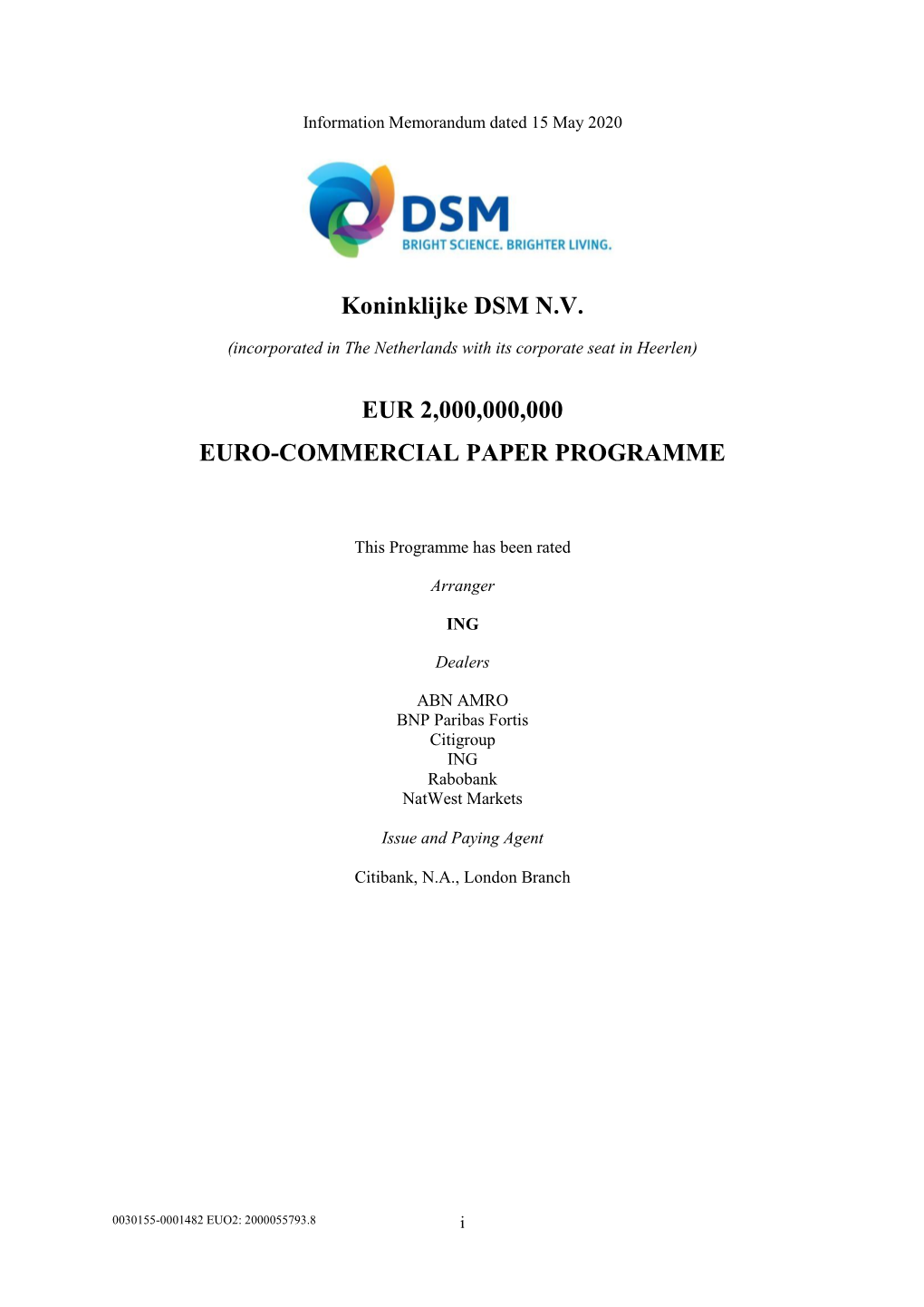 Koninklijke DSM N.V. €2 Billion Euro Commercial Paper Programme Memorandum