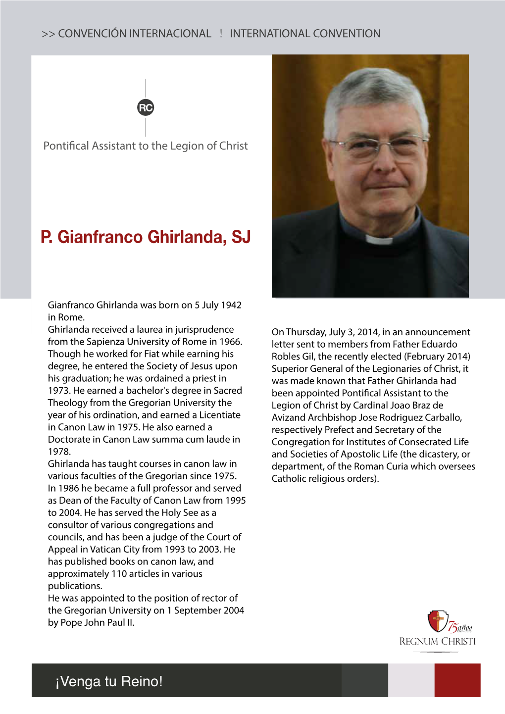 Perfil P.Gianfranco Ghirlanda, SJ