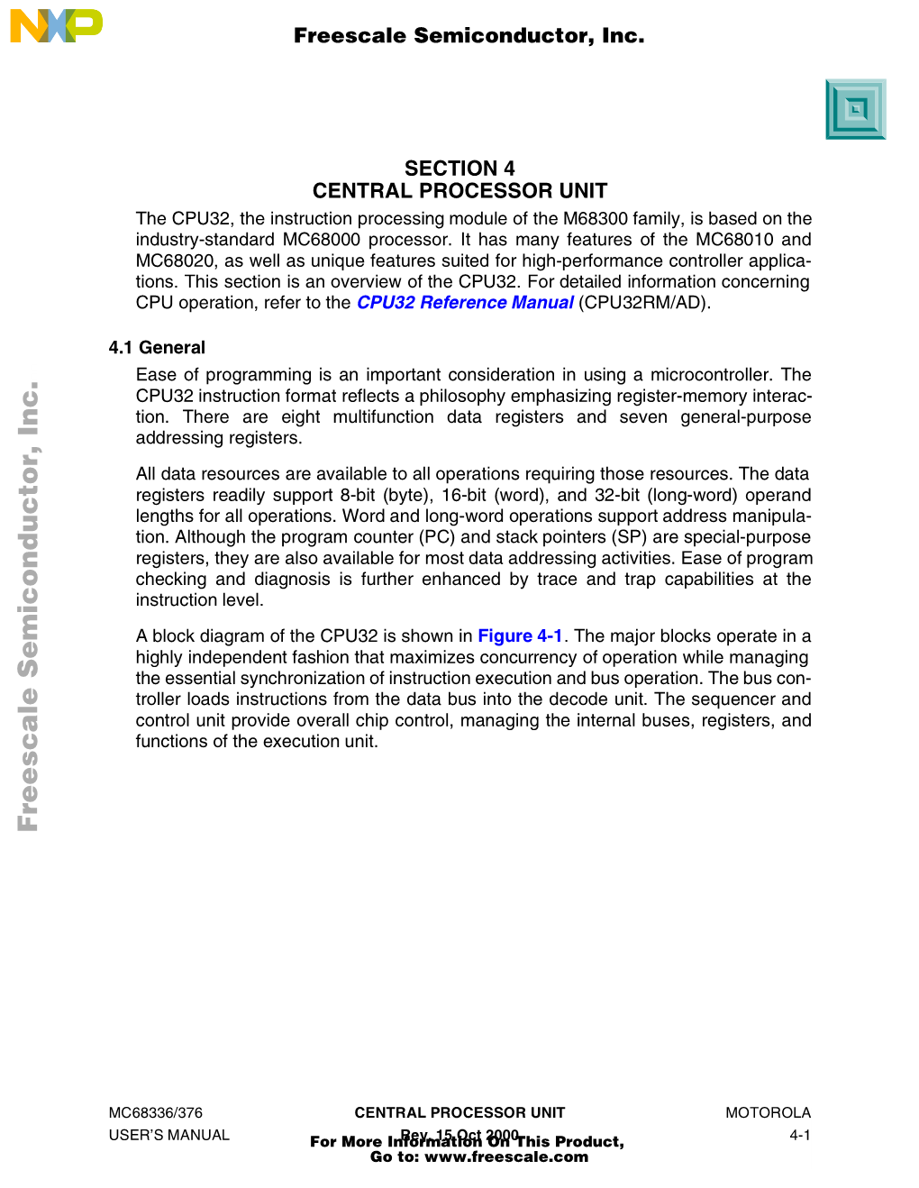 MC68336/376 Section 4: Central Processing Unit