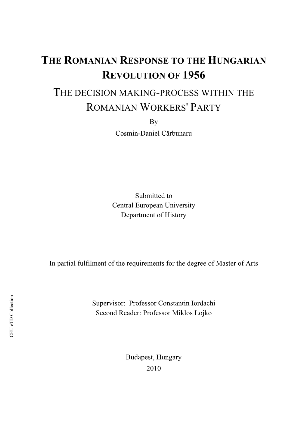 The Romanian Response to the Hungarian Revolution