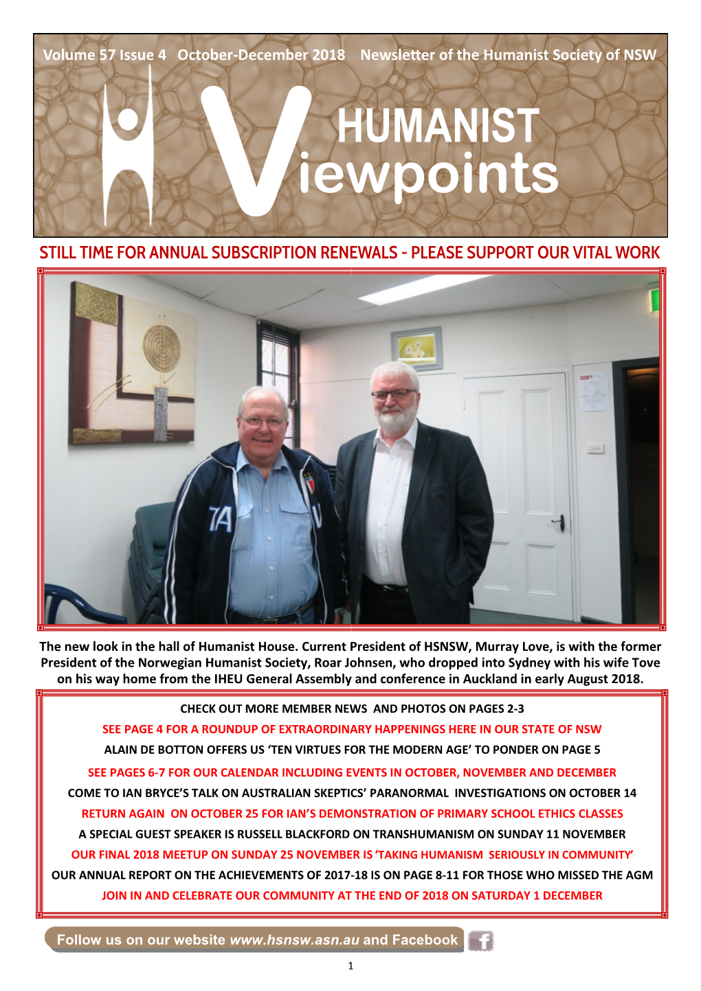 Iewpoints STILL TIME for ANNUAL SUBSCRIPTION RENEWALS - PLEASE SUPPORT OUR VITAL WORK