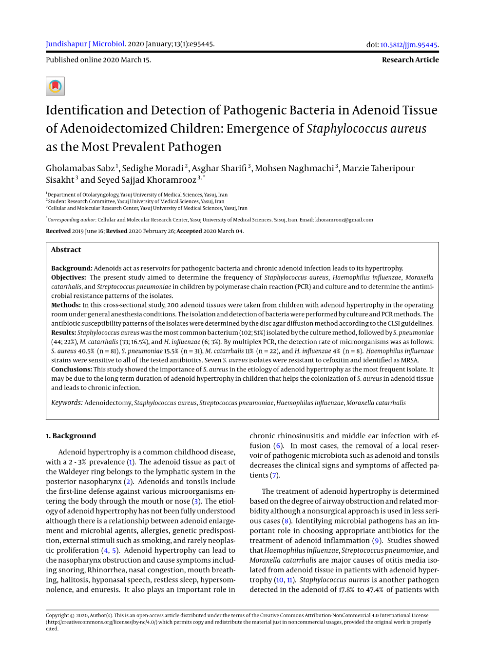 Identification and Detection of Pathogenic Bacteria in Adenoid