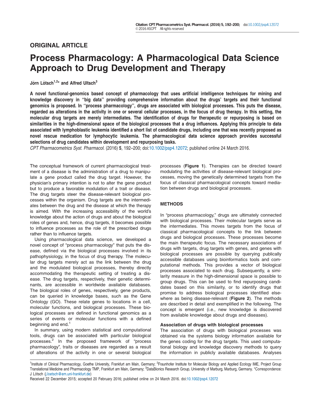 Process Pharmacology: a Pharmacological Data Science Approach to Drug Development and Therapy