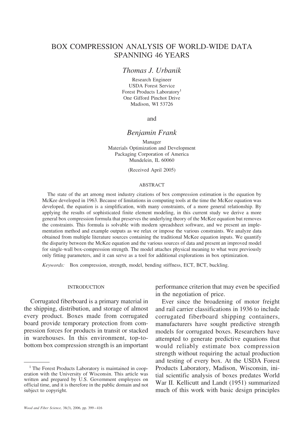 BOX COMPRESSION ANALYSIS of WORLD-WIDE DATA SPANNING 46 YEARS Thomas J