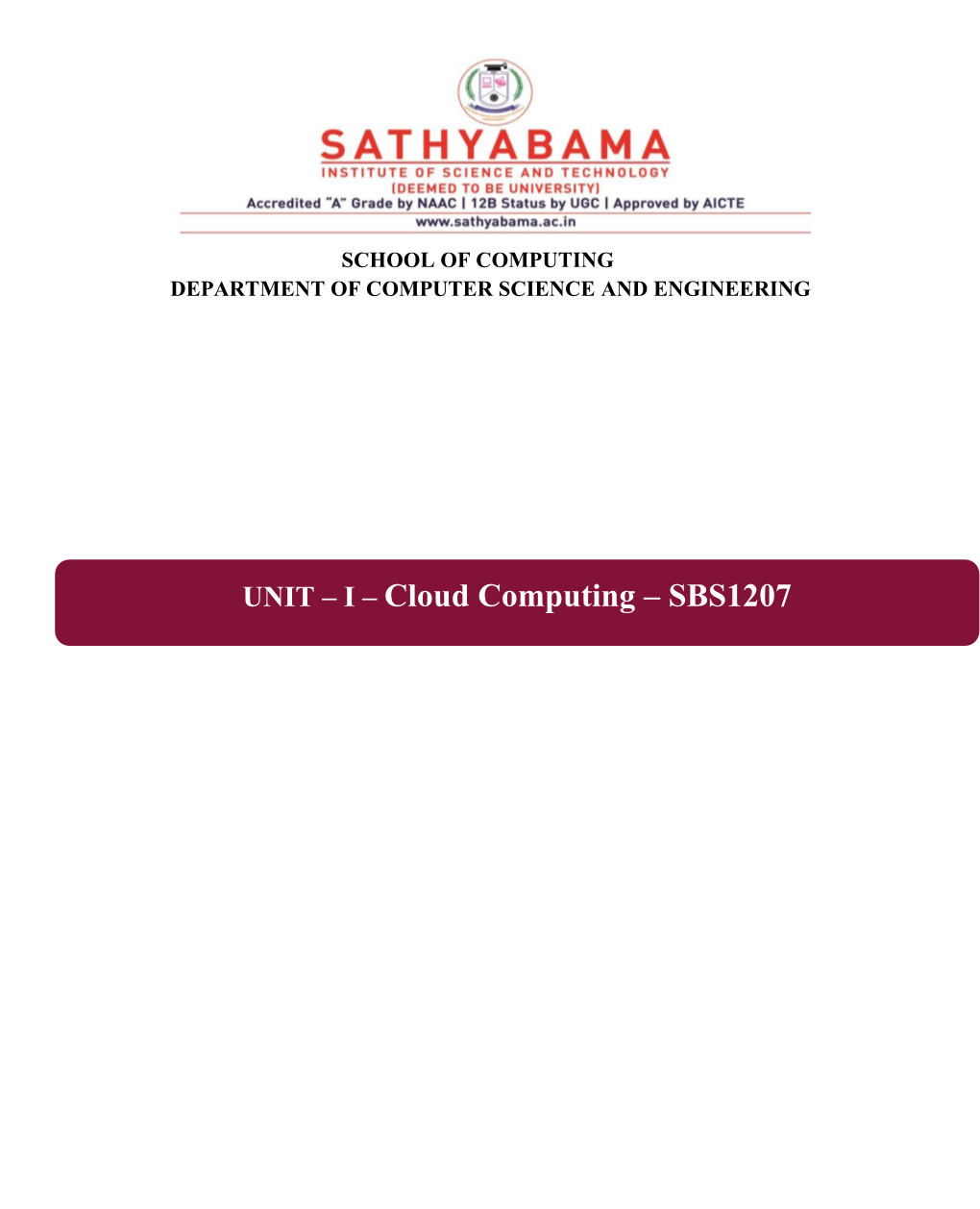 Cloud Computing – SBS1207