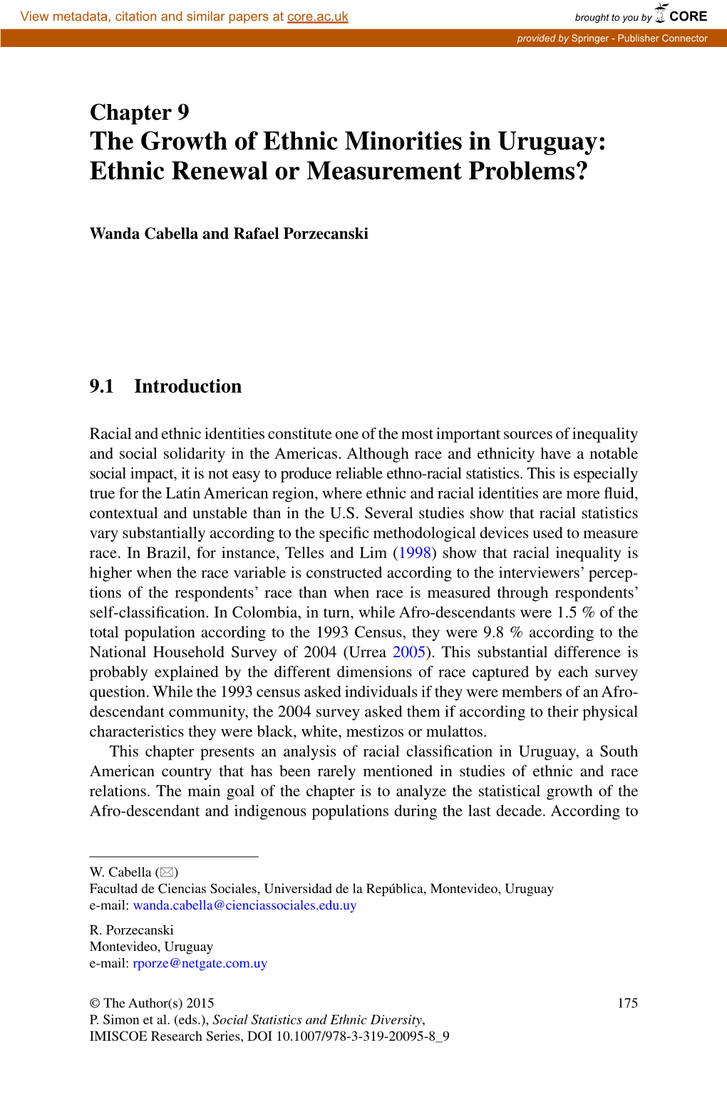 The Growth of Ethnic Minorities in Uruguay: Ethnic Renewal Or Measurement Problems?