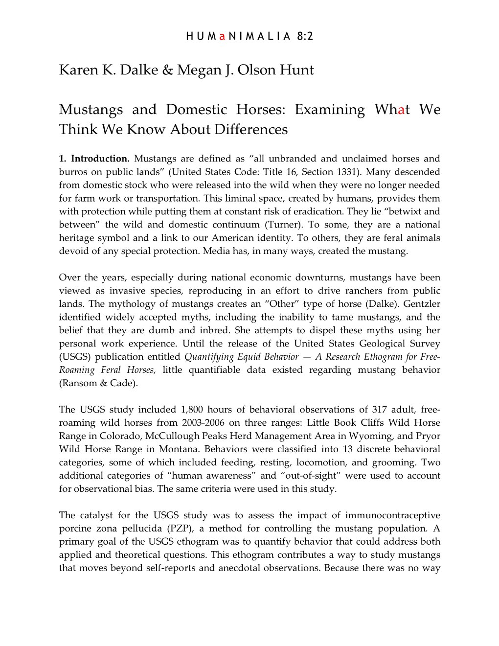 Karen K. Dalke & Megan J. Olson Hunt Mustangs and Domestic Horses