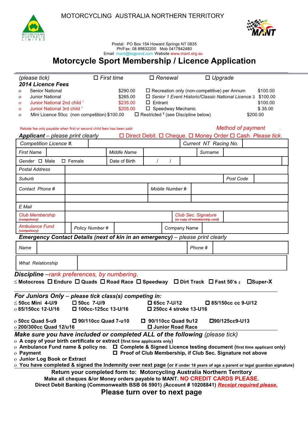 Licence Application Form October 2005