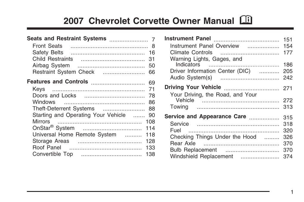 2007 Chevrolet Corvette Owner Manual M