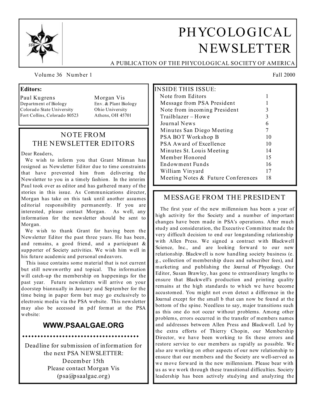 PSA Newsletter