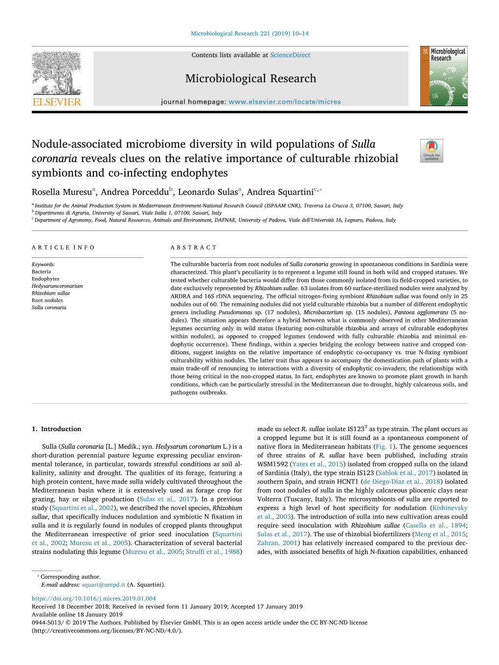 Microbiological Research Nodule-Associated Microbiome Diversity in Wild Populations of Sulla Coronaria Reveals Clues on the Rela