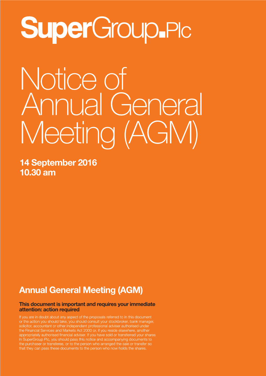 AGM) 14 September 2016 10.30 Am