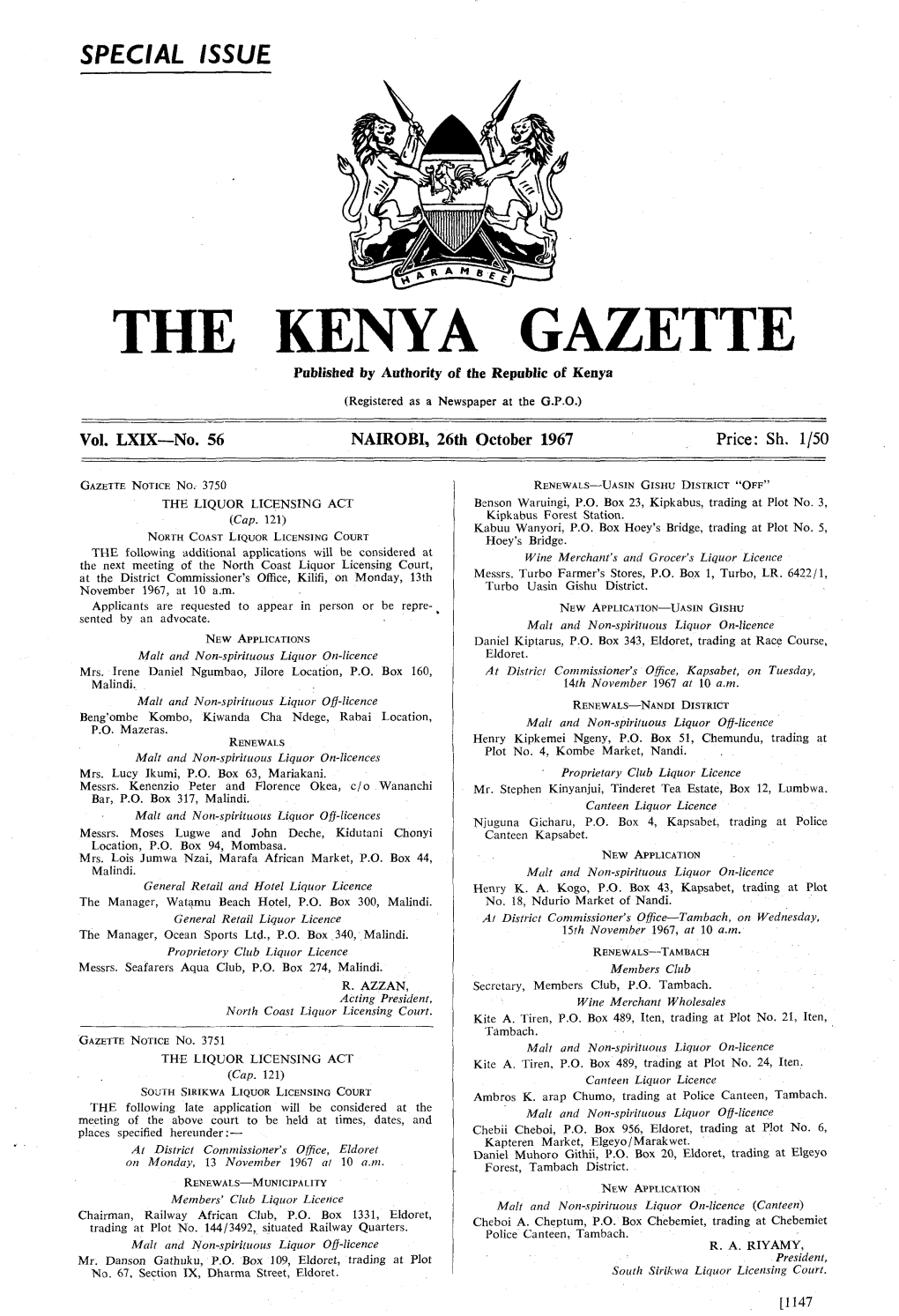 THE KENYA GAZETTE Published by Authority of the Republic of Kenya