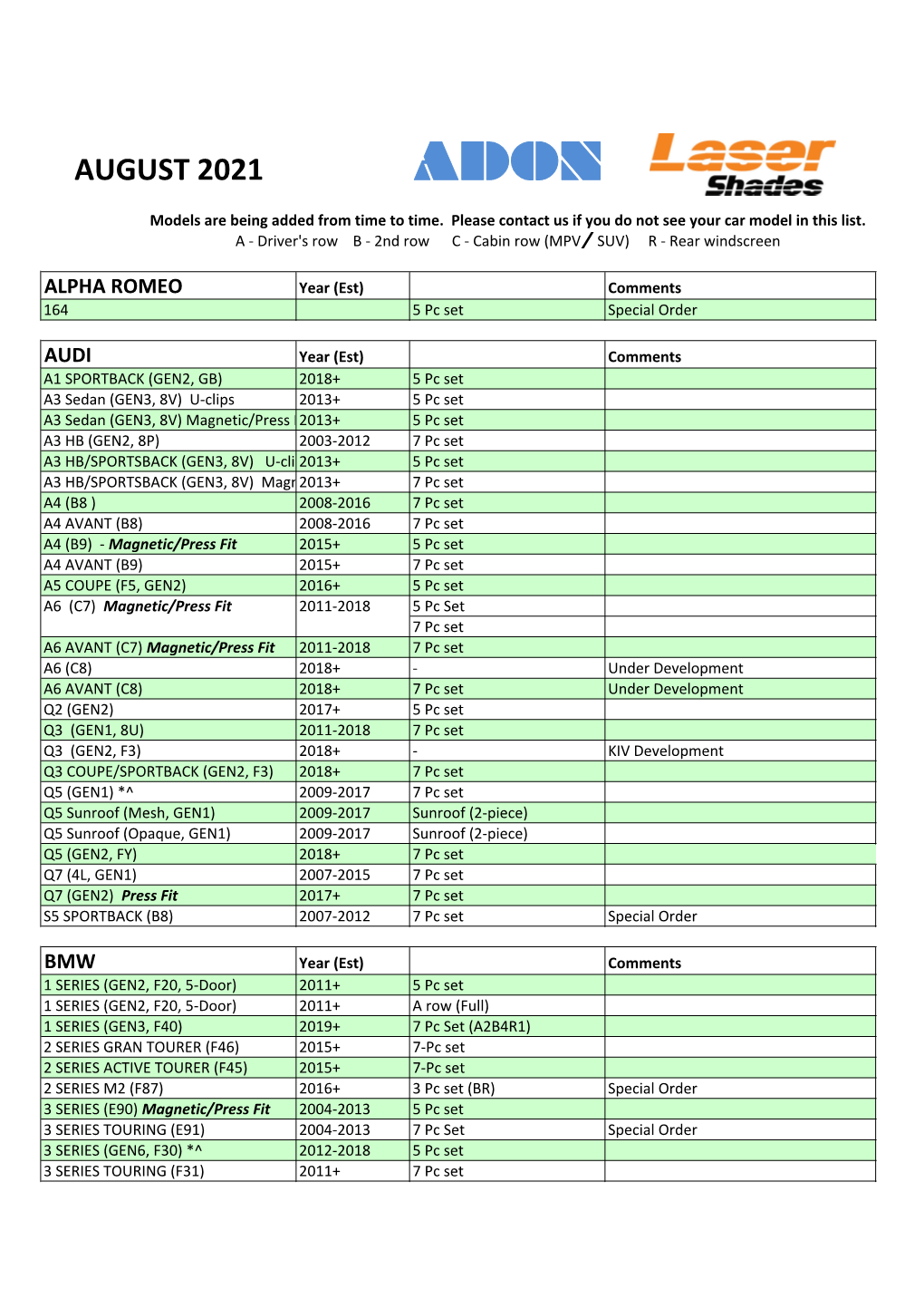 Adon & Laser Shades Price List 2018-XX.Xlsx