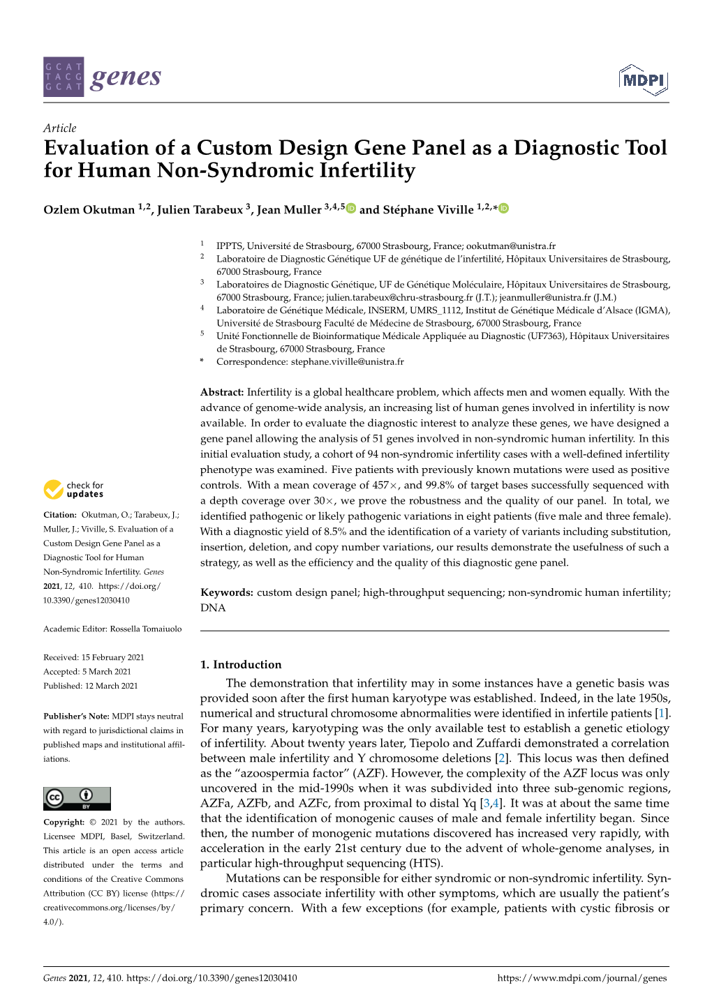 Evaluation of a Custom Design Gene Panel As a Diagnostic Tool for Human Non-Syndromic Infertility