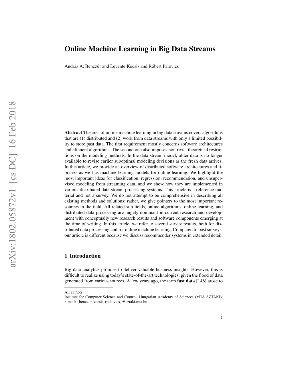 Online Machine Learning in Big Data Streams