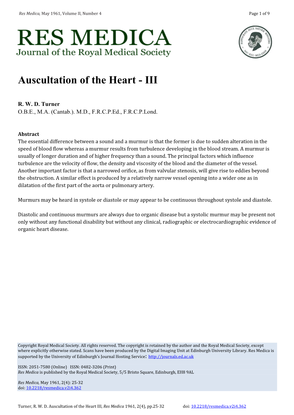 Auscultation of the Heart - III