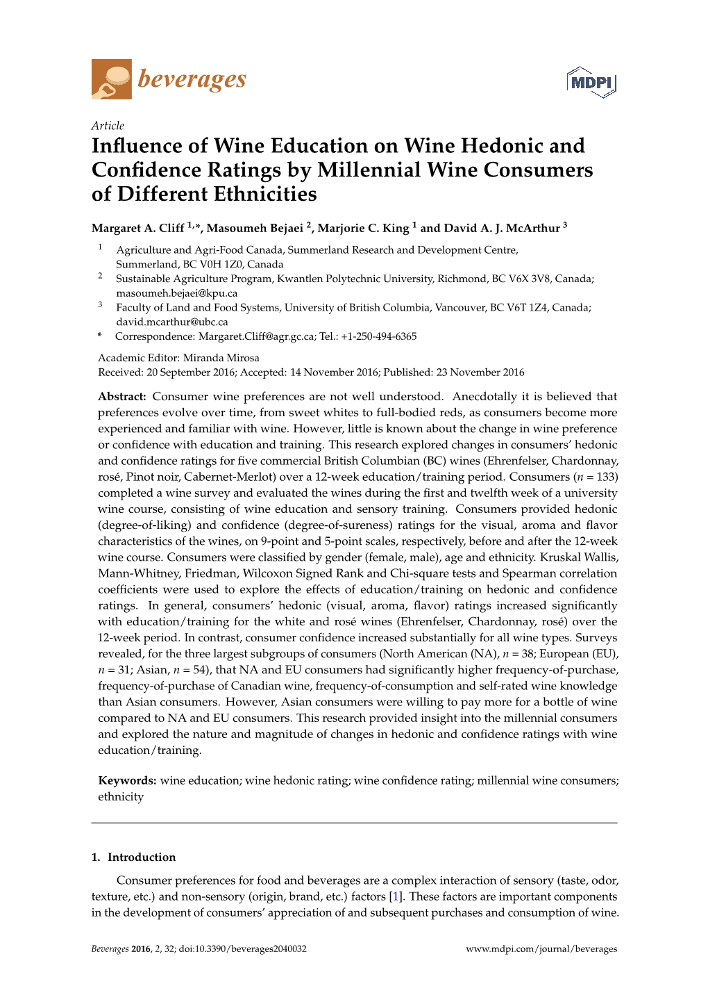 Influence of Wine Education on Wine Hedonic and Confidence Ratings