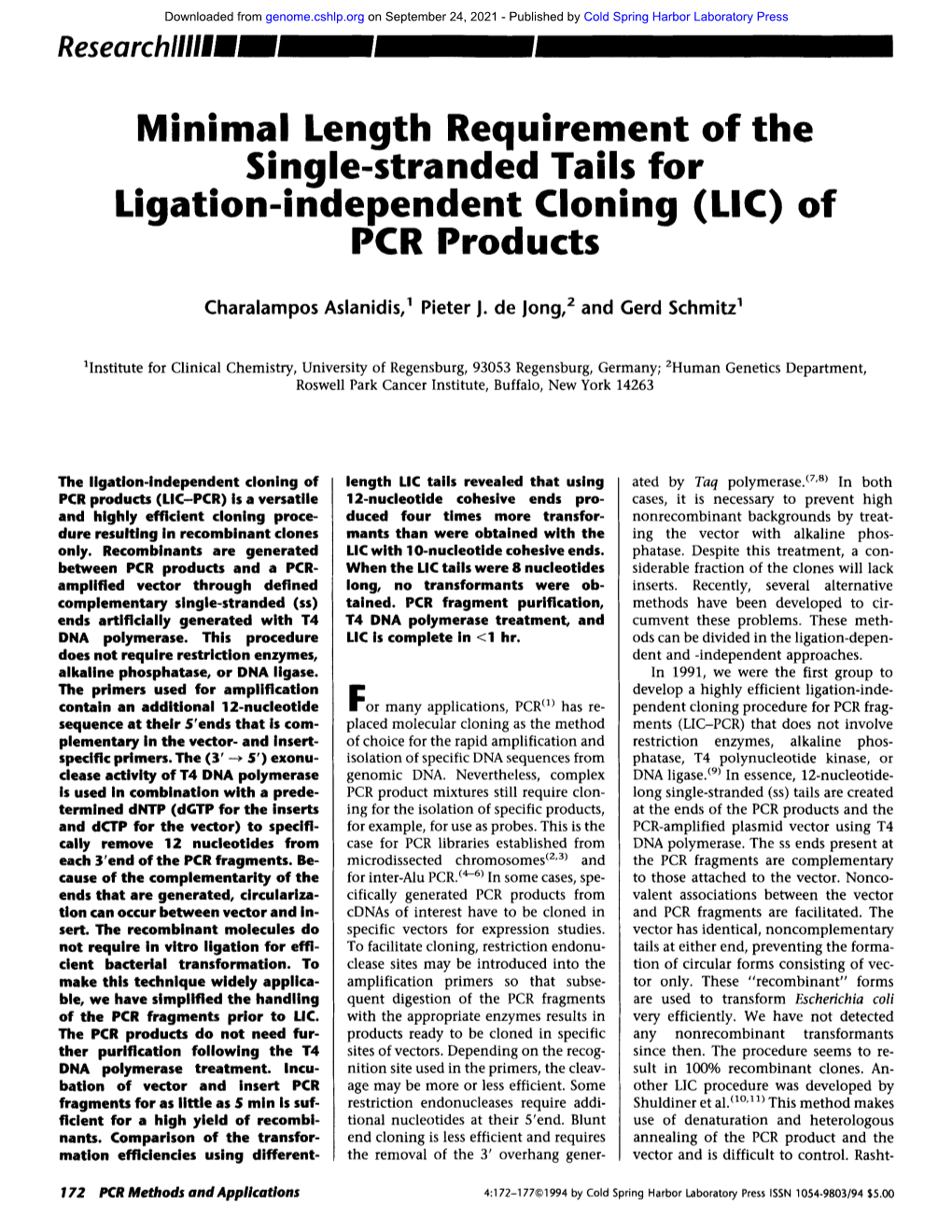 Ligation-Independent Cloning (LIC) of PCR Products