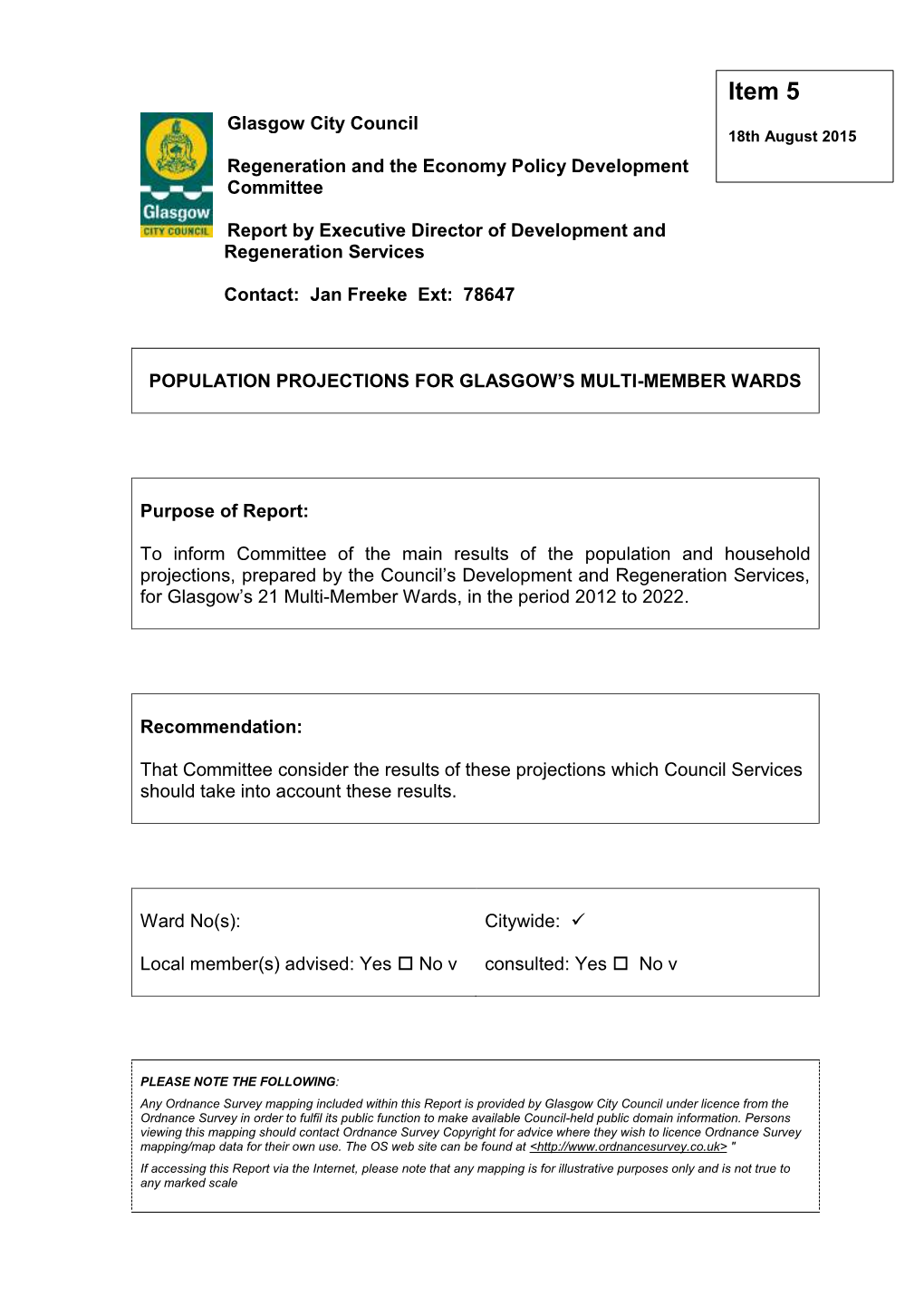 Glasgow City Council 18Th August 2015 Regeneration and the Economy Policy Development Committee