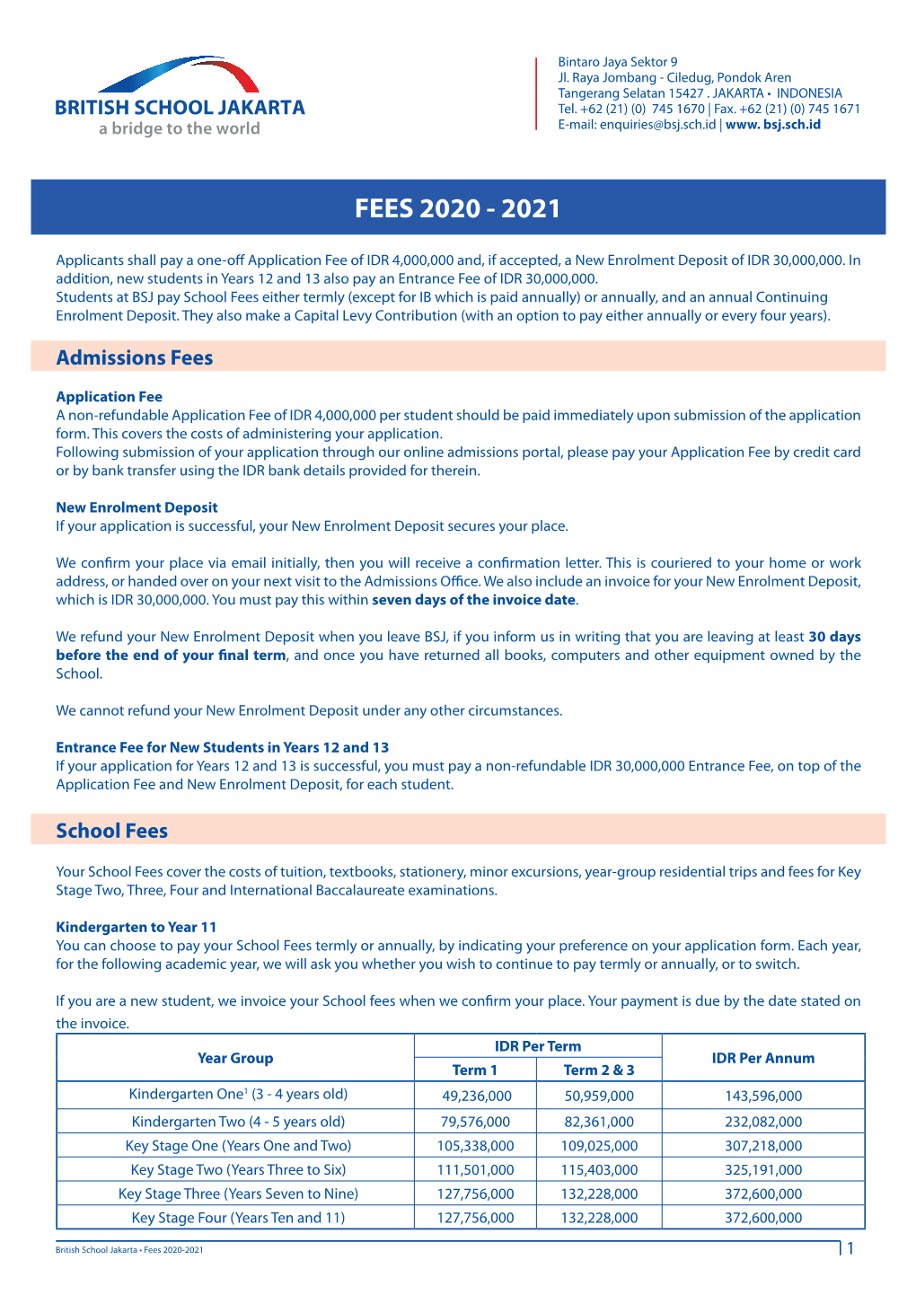 Fees 2020 - 2021