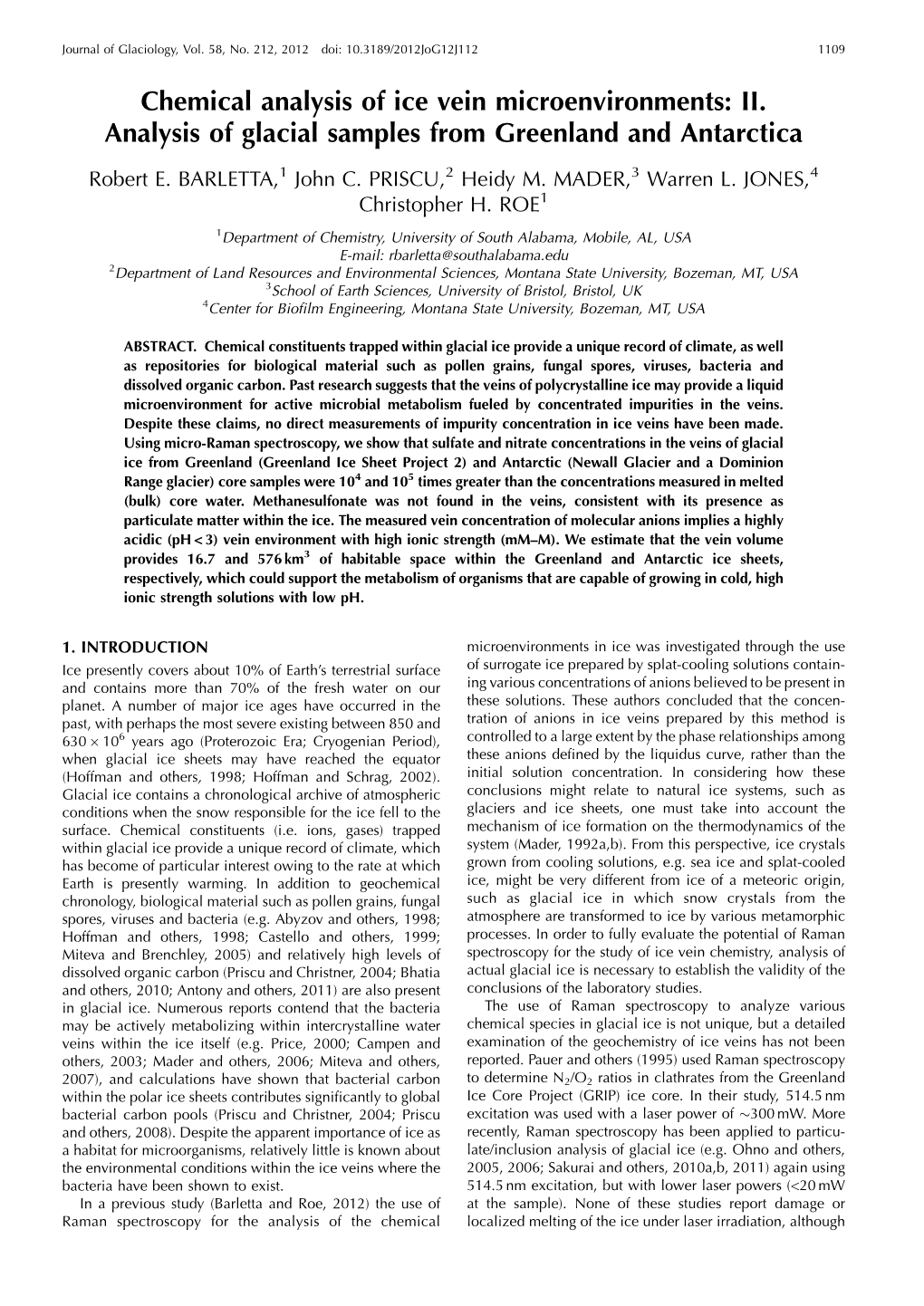 Chemical Analysis of Ice Vein Microenvironments: II