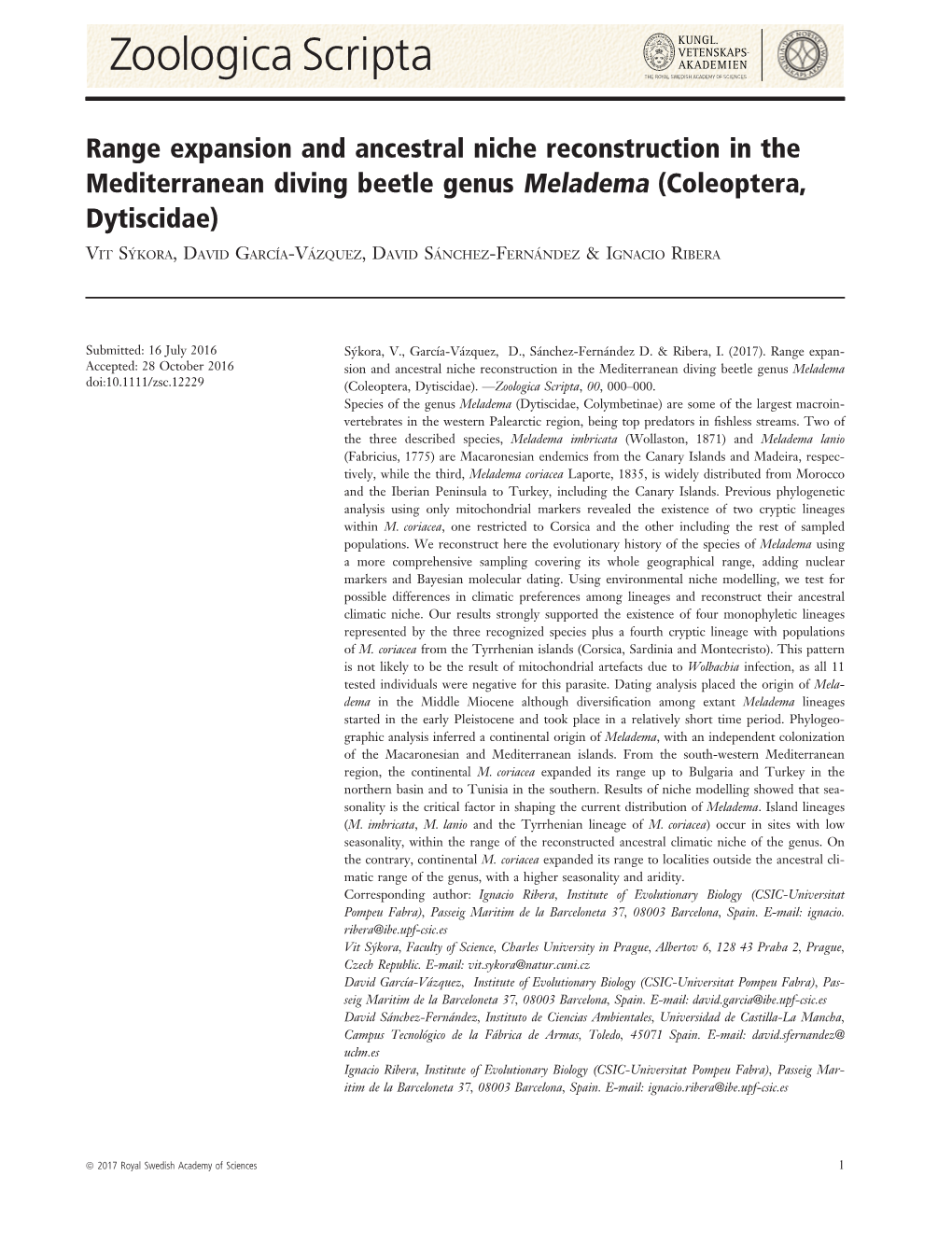 Range Expansion and Ancestral Niche Reconstruction in The