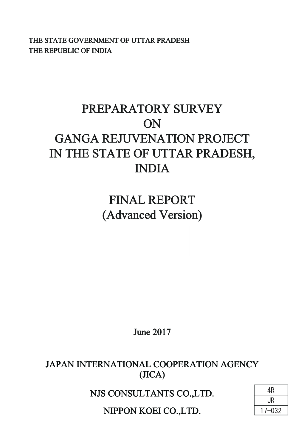 Preparatory Survey on Ganga Rejuvenation Project in the State of Uttar Pradesh, India