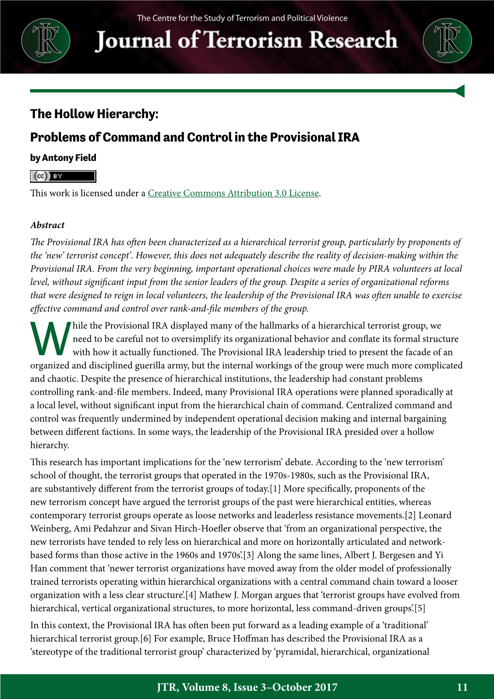 Problems of Command and Control in the Provisional IRA by Antony Field