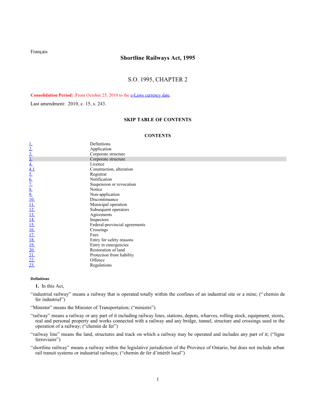 Shortline Railways Act, 1995, S.O. 1995, C. 2