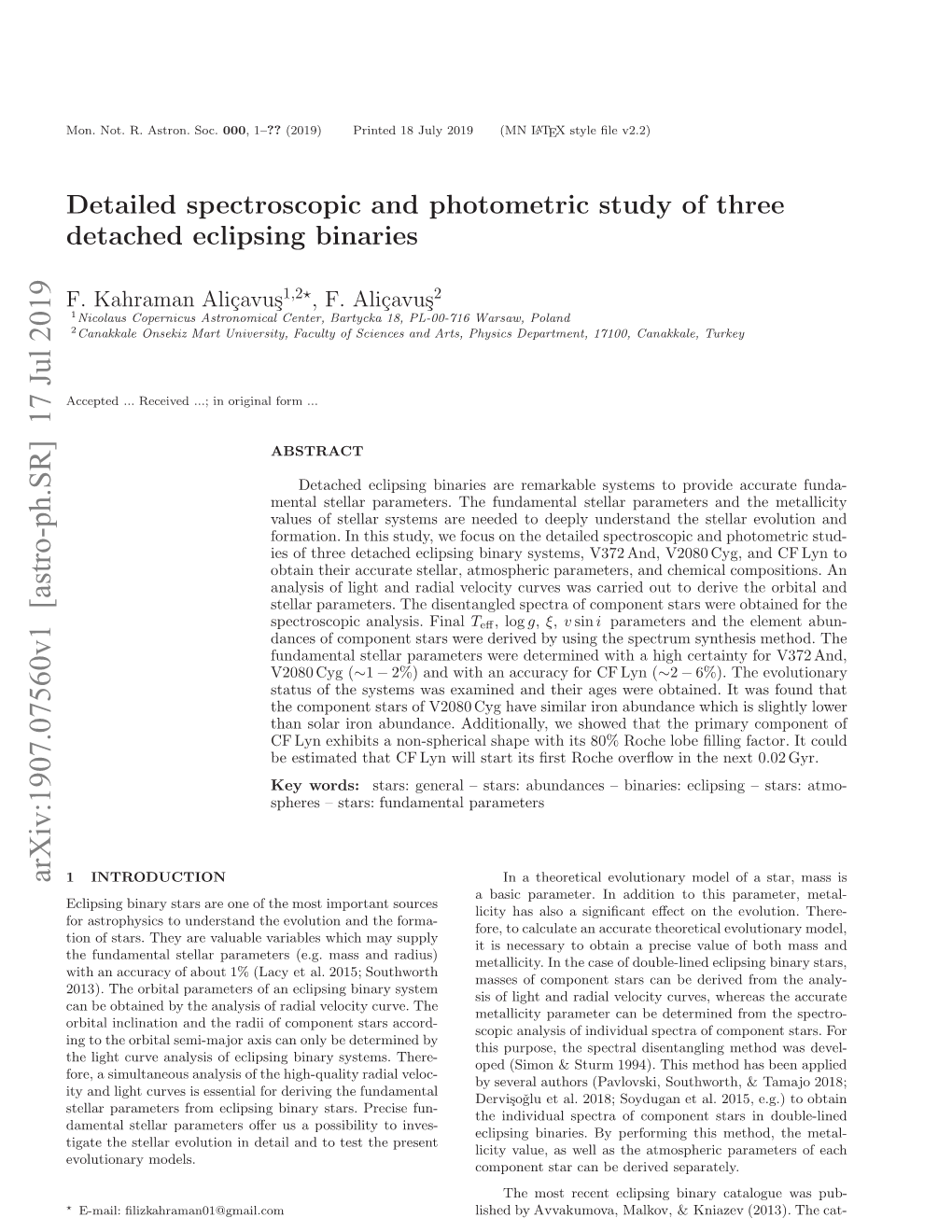 Detailed Spectroscopic and Photometric Study of Three Detached
