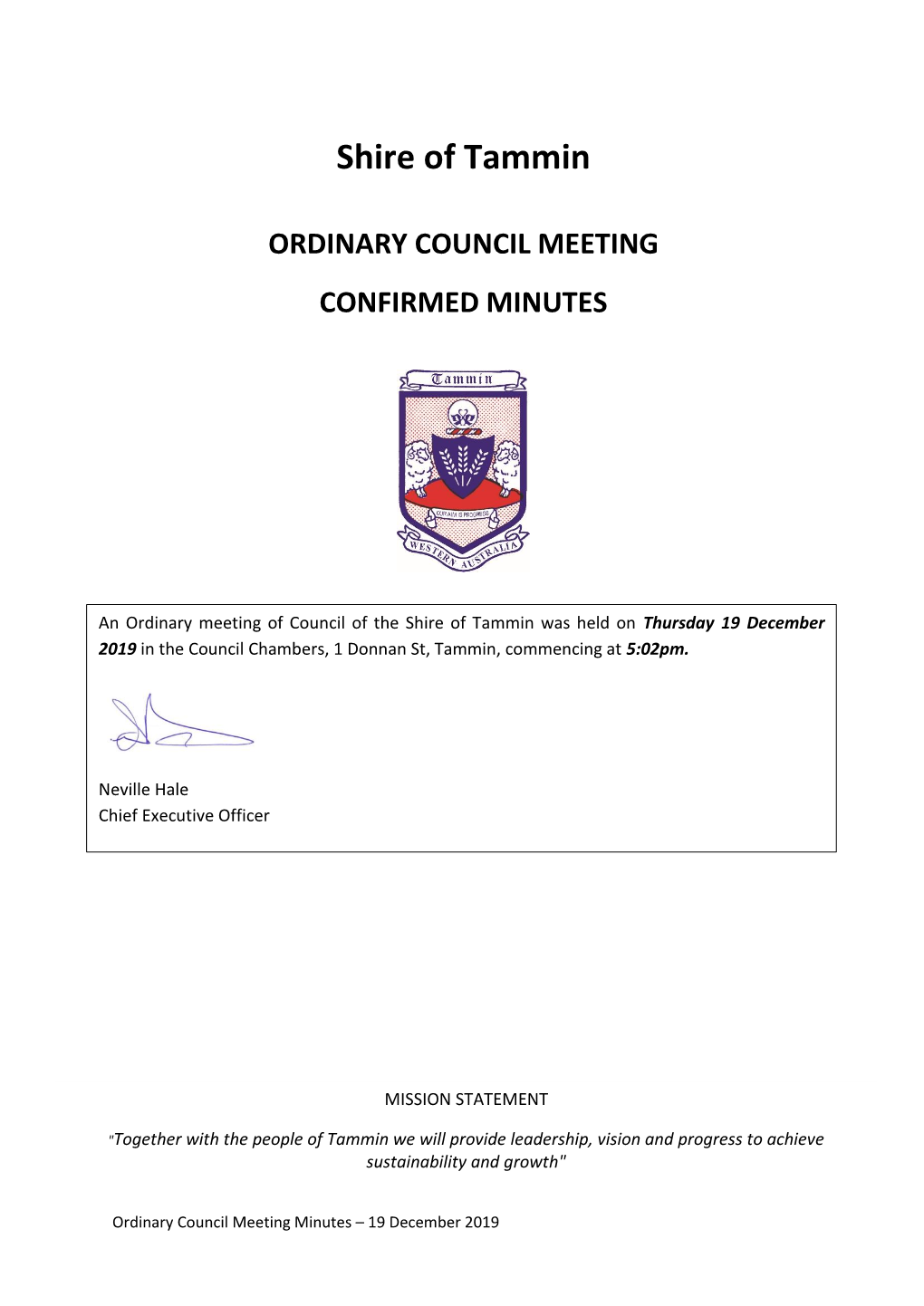 19 December Ordinary Council Meeting Minutes