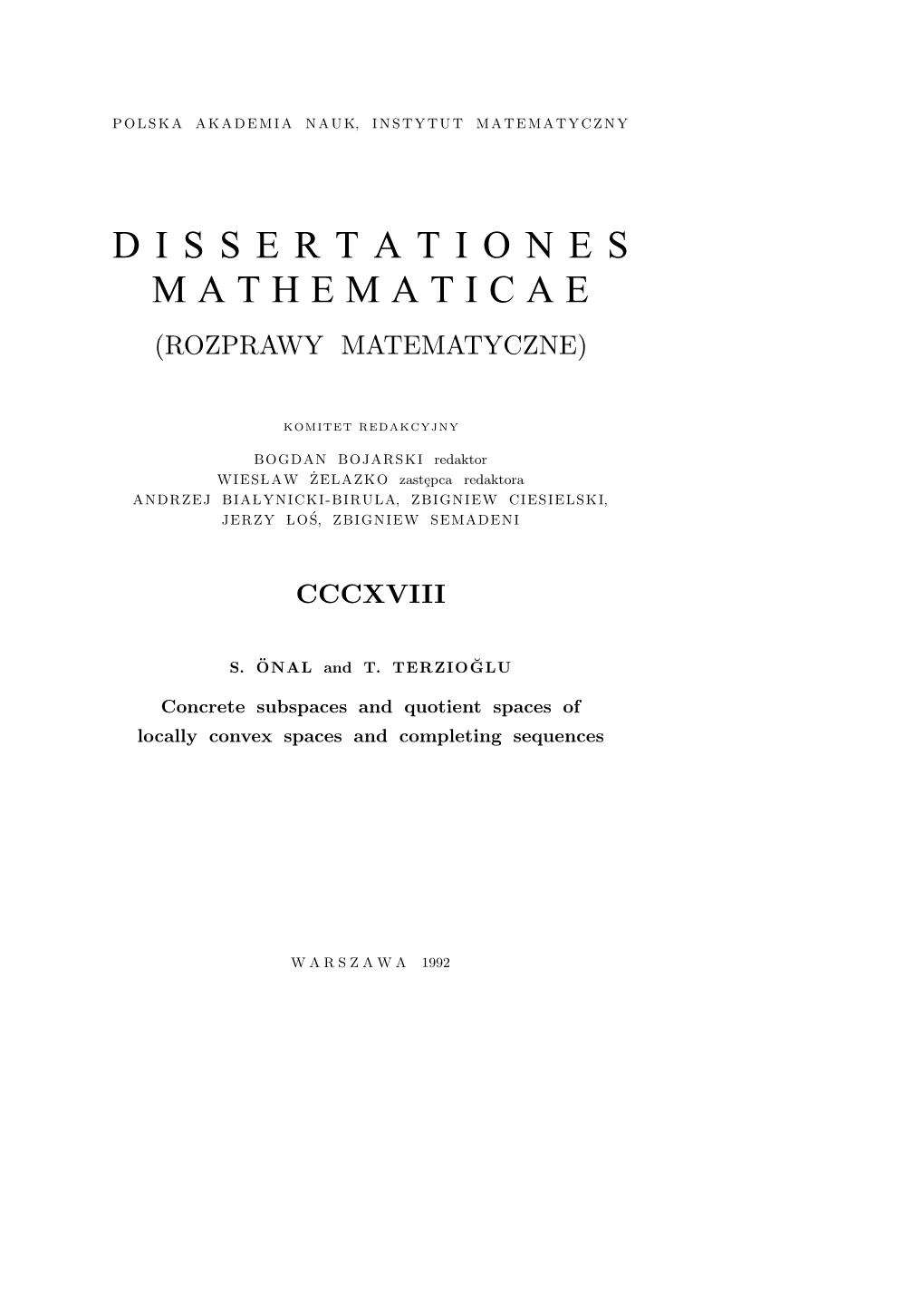 Dissertationes Mathematicae (Rozprawy Matematyczne)