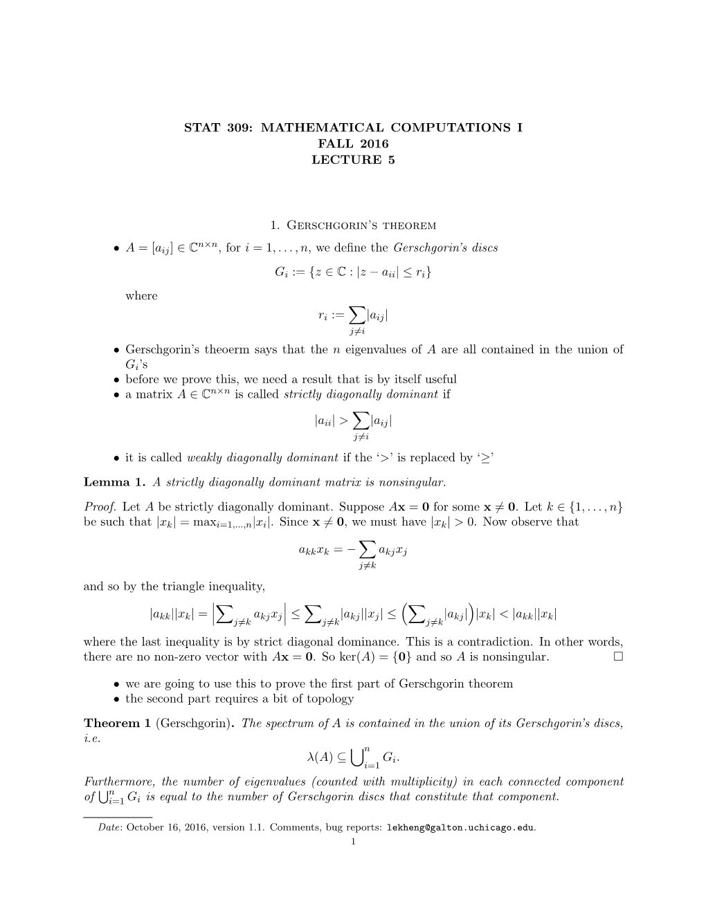 Stat 309: Mathematical Computations I Fall 2016 Lecture 5